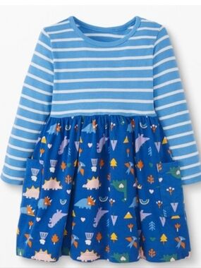 Hanna Andersson Long Sleeve Mixie Playdress Blue Stripe Dinosaur  Size 10